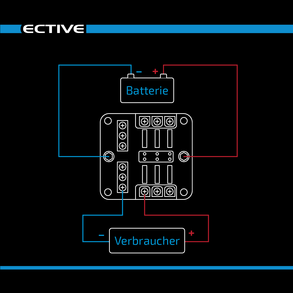 ECTIVE Flachsicherungshalter mit 6x Negativ-Schraubanschluss 30A/32V DC