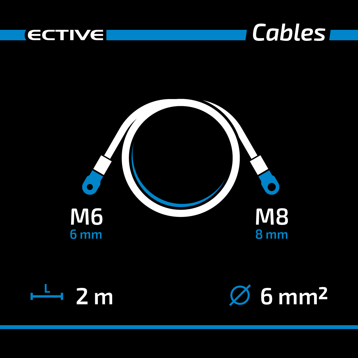 ECTIVE H07V-K Batteriekabelsatz 6mm² rot/schwarz M6/M8 2 Meter
