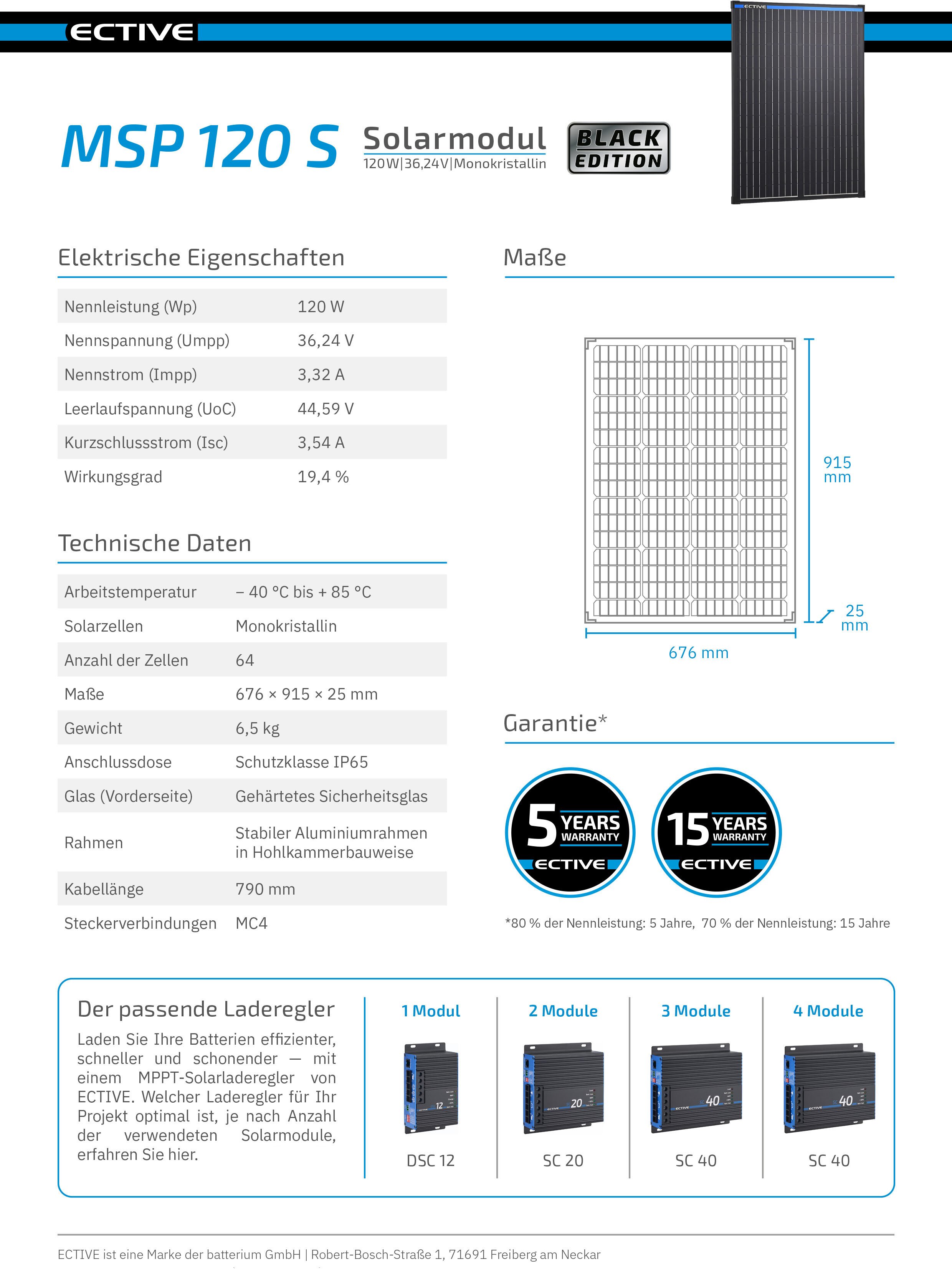 ECTIVE MSP 120s Black Monokristallines Solarmodul 120W